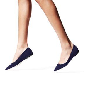 YDN Dark Blue Pointy Toe Flats Suede Casual Shoes